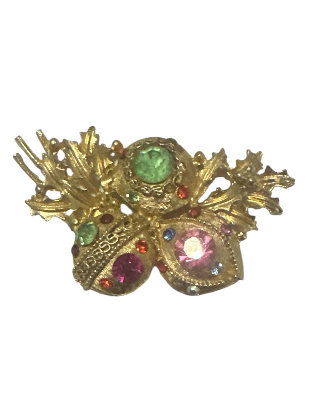 Vintage 1960’s Christmas Holy Rhinestone Brooch